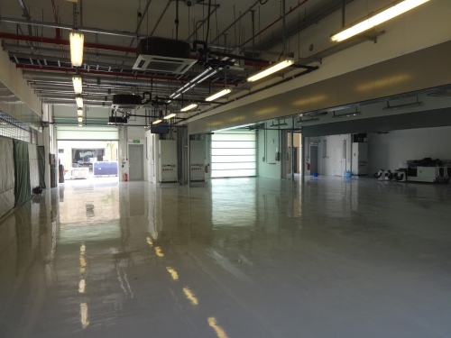 Marussia's garage, still empty as of 1400 Wednesday. Photo: AC
